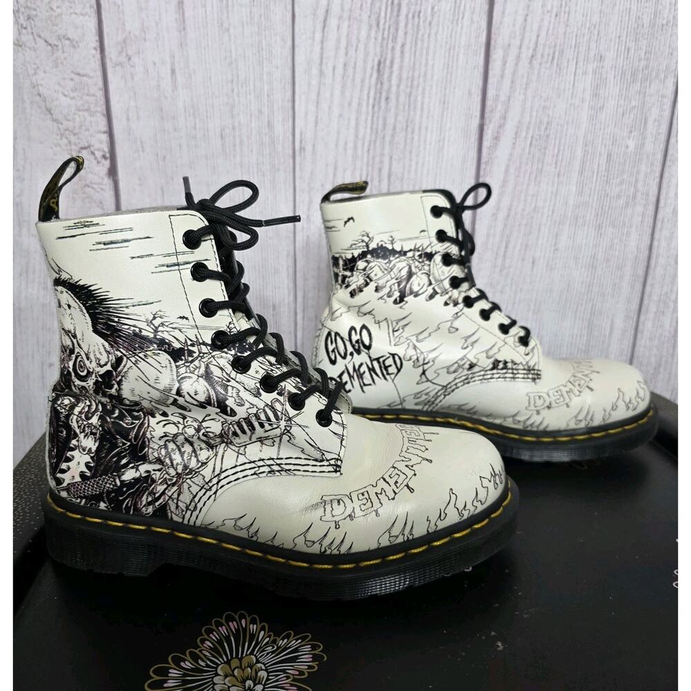 Dr. Martens x Demented Are Go 1460 Boots White Psychobilly Horror Punk US 7
